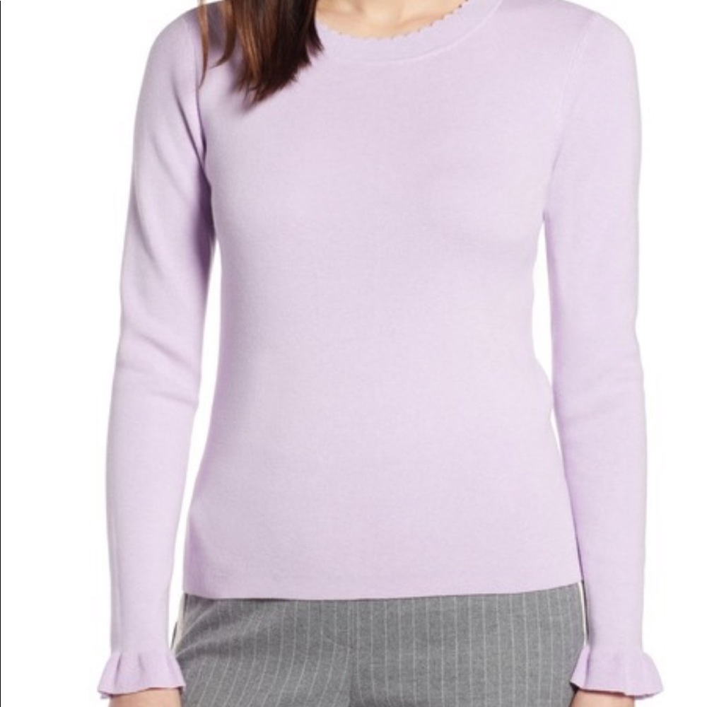 Halogen scallop trim lilac sweater (purple bloom)